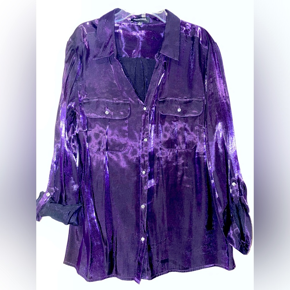 Notations Shiny Purple Long-Sleeve Button-Up Blouse